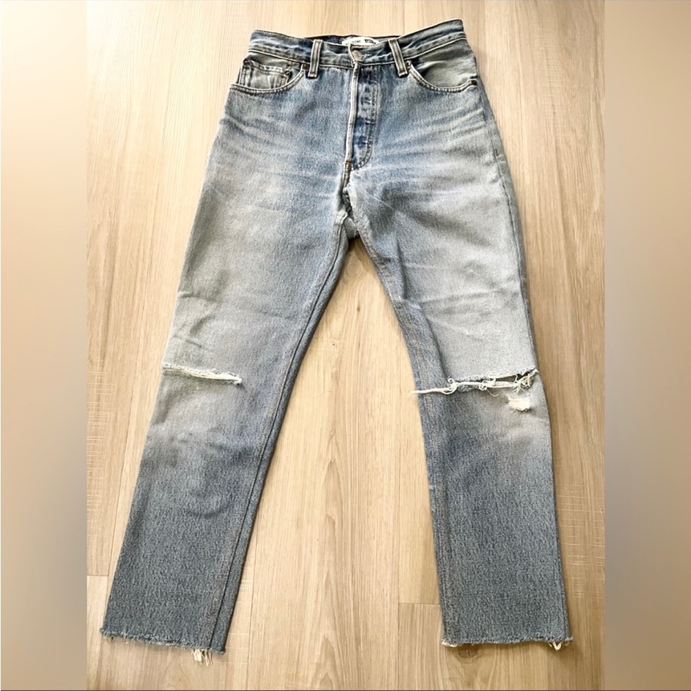 redone vintage levi’s 501 high rise straight cropped jeans